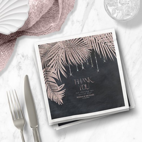 Jewel Palm Leaf Thank You Rose Gold ID830 Paper Dinner Napkins