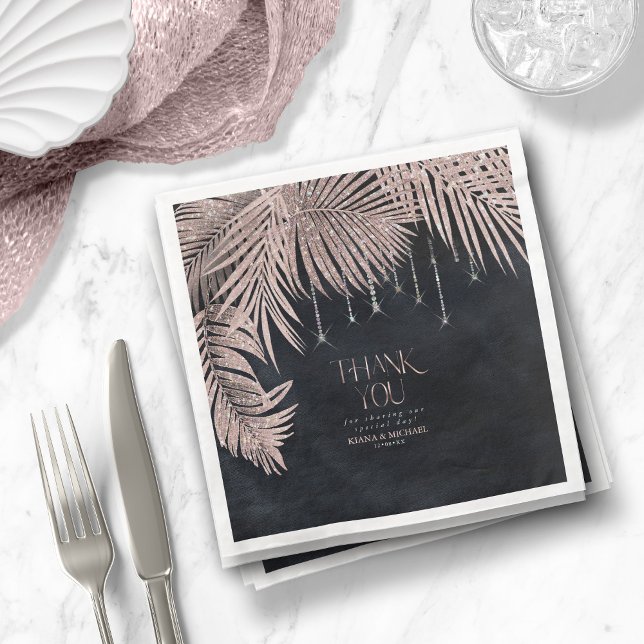 Jewel Palm Leaf Thank You Rose Gold ID830 Paper Dinner Napkins (Creator Uploaded)