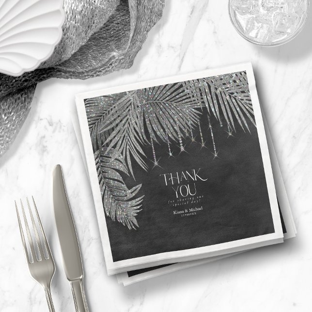Jewel Palm Leaf Thank You Silver ID830 Paper Dinner Napkins (Creator Uploaded)