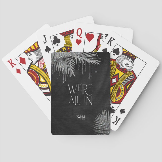 Jewel Palm Leaf Wedding All In Silver ID830 Poker Cards (Back)