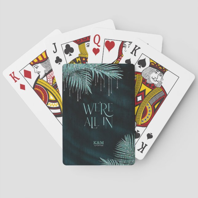 Jewel Palm Leaf Wedding All In Teal ID830 Poker Cards (Back)