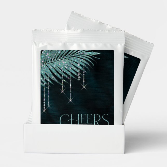 Jewel Palm Leaf Wedding Cheers Teal ID830 Margarita Drink Mix (Pair)