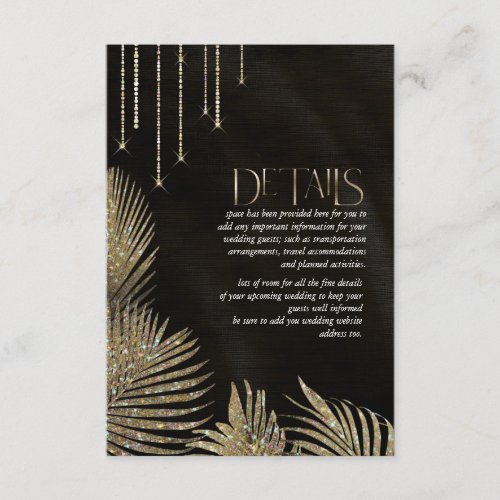 Jewel Palm Leaf Wedding Details Gold ID830 Enclosure Card