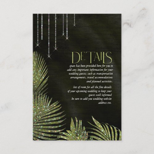 Jewel Palm Leaf Wedding Details Green ID830 Enclosure Card