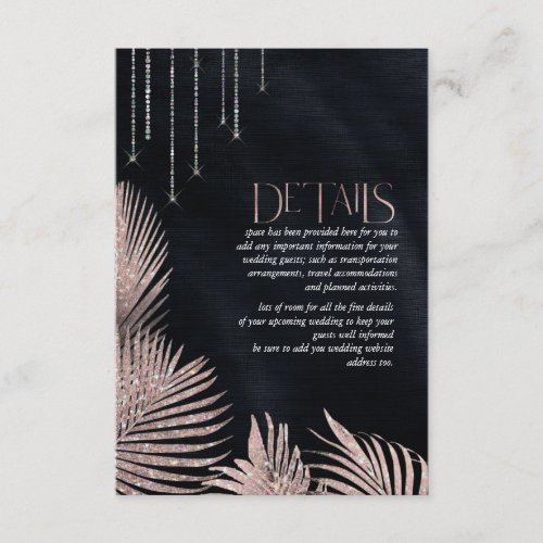 Jewel Palm Leaf Wedding Details Rose Gold ID830 Enclosure Card