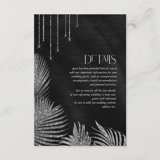 Jewel Palm Leaf Wedding Details Silver ID830 Enclosure Card (Front)