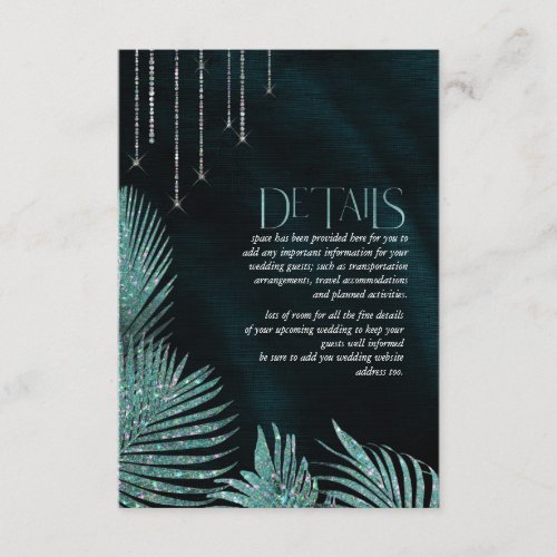 Jewel Palm Leaf Wedding Details Teal ID830 Enclosure Card