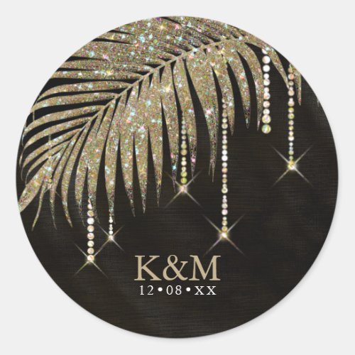 Jewel Palm Leaf Wedding Gold ID830 Classic Round Sticker