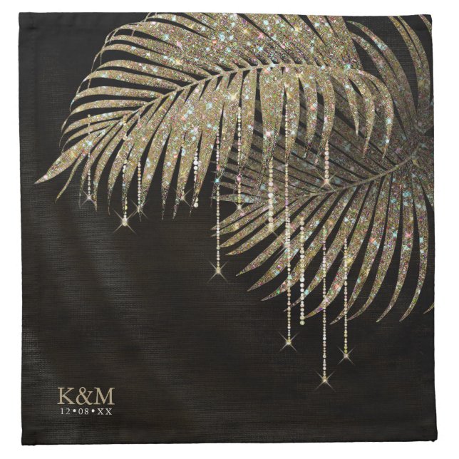 Jewel Palm Leaf Wedding Gold ID830 Cloth Napkin (Front)