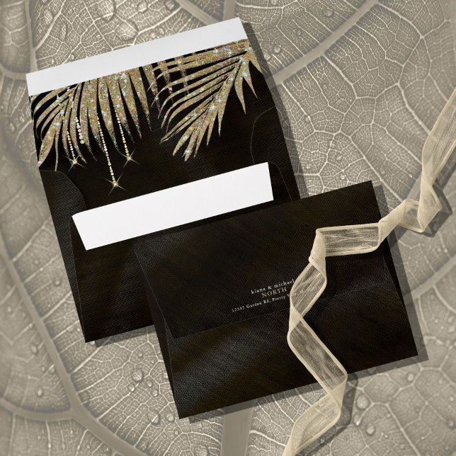 Jewel Palm Leaf Wedding Gold ID830 Envelope (Interior/Back In Situ)