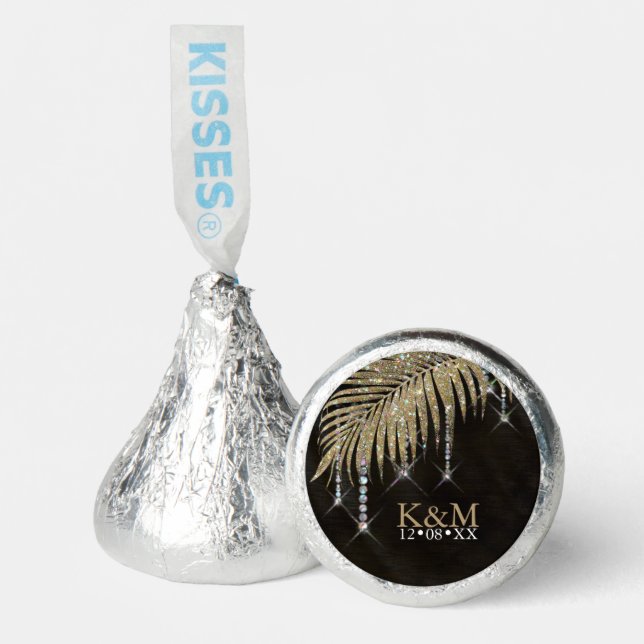 Jewel Palm Leaf Wedding Gold ID830 Hershey®'s Kisses® (Front)