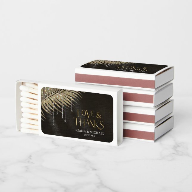 Jewel Palm Leaf Wedding Gold ID830 Matchboxes (Stacked)