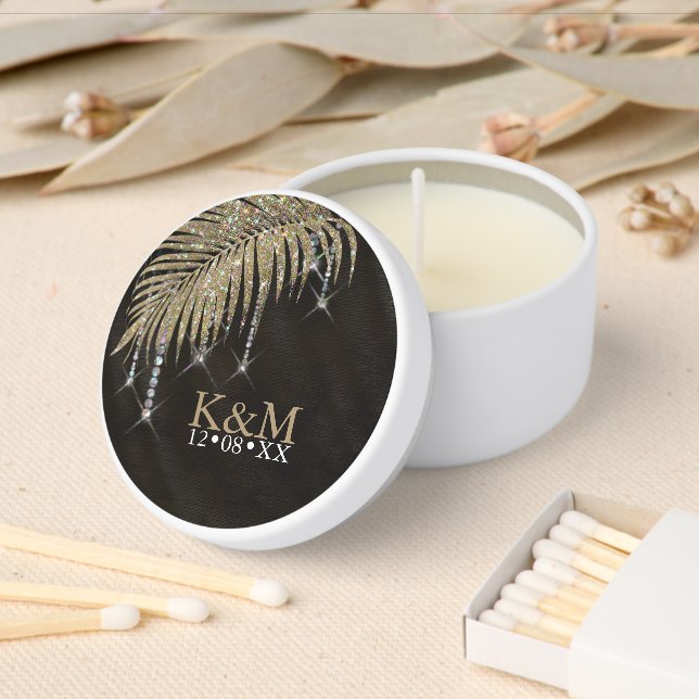 Jewel Palm Leaf Wedding Gold ID830 Mini Candle Favors (Insitu)