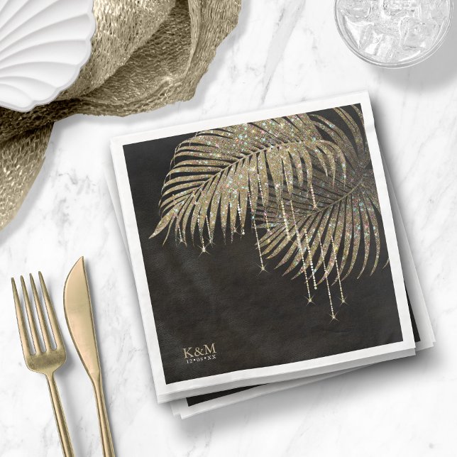 Jewel Palm Leaf Wedding Gold ID830 Paper Dinner Napkins (Creator Uploaded)