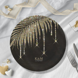 Jewel Palm Leaf Wedding Gold ID830 Paper Plates