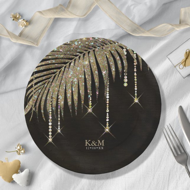 Jewel Palm Leaf Wedding Gold ID830 Paper Plates (Creator Uploaded)