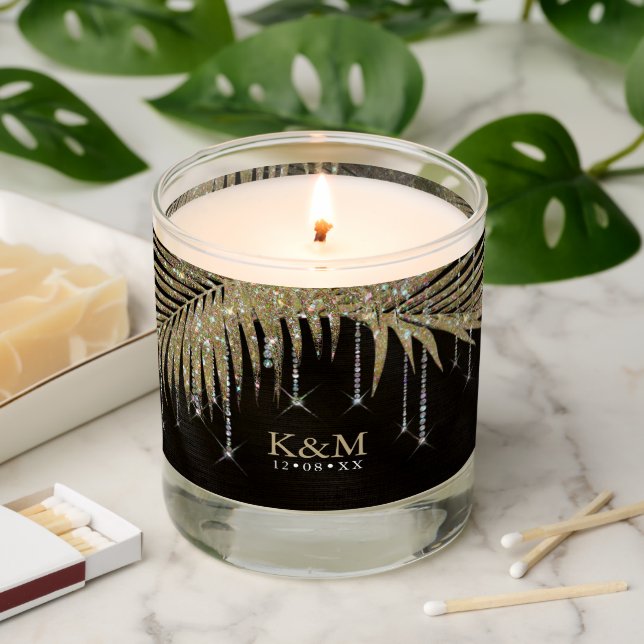Jewel Palm Leaf Wedding Gold ID830 Scented Candle (Lit)