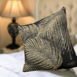 Jewel Palm Leaf Wedding Gold ID830 Throw Pillow<br><div class="desc">Opt for an Old Hollywood glam look by using the pieces in this wedding suite as shown, with jewels cascading off the diamond-encrusted palm leaves, or delete the jewel layers for a slightly more conservative look. This set features leaves in shimmering gold against a textured background the rich color of...</div>