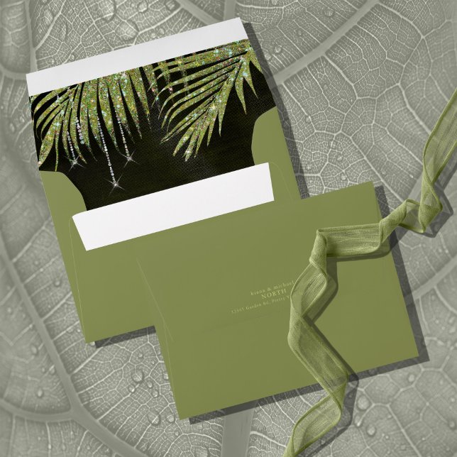 Jewel Palm Leaf Wedding Green2 ID830 Envelope (Interior/Back In Situ)