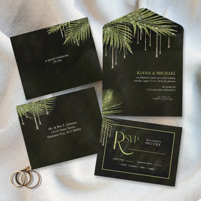 Jewel Palm Leaf Wedding Green ID830 All In One Invitation (Creator Uploaded)