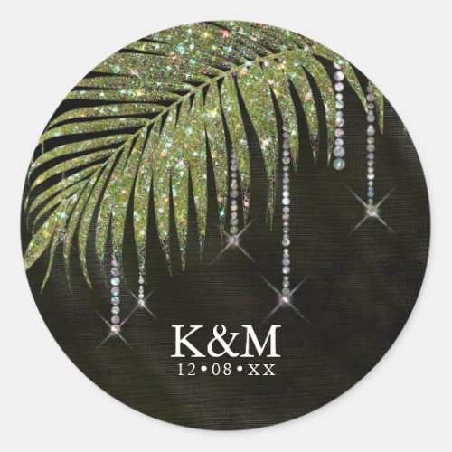 Jewel Palm Leaf Wedding Green ID830 Classic Round Classic Round Sticker