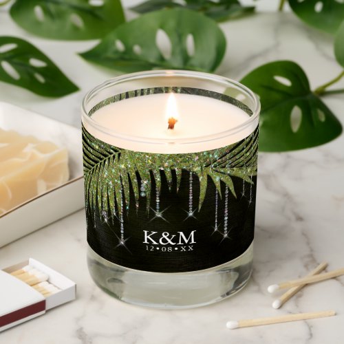 Jewel Palm Leaf Wedding Green ID830 Classic Round Scented Candle