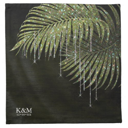 Jewel Palm Leaf Wedding Green ID830 Cloth Napkin