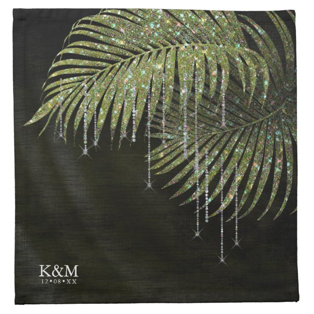 Jewel Palm Leaf Wedding Green ID830 Cloth Napkin (Front)