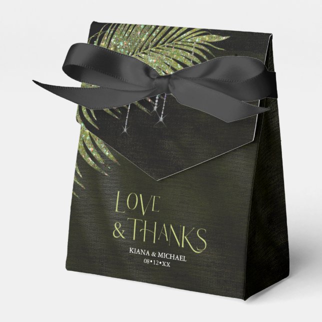 Jewel Palm Leaf Wedding Green ID830 Favor Boxes (Front Side)