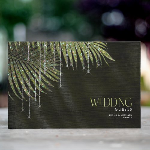 Jewel Palm Leaf Wedding Green ID830 Guest Book