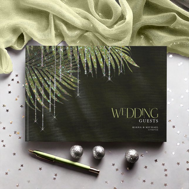 Jewel Palm Leaf Wedding Green ID830 Guest Book (Creator Uploaded)
