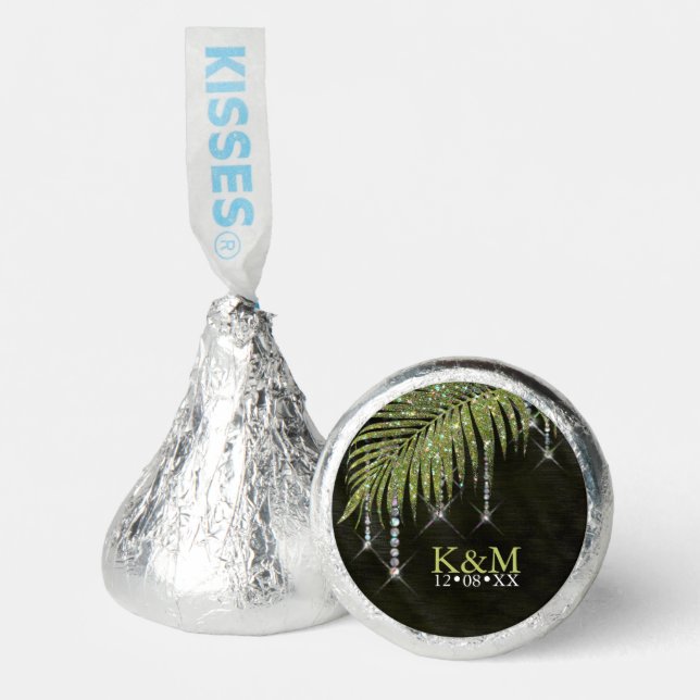 Jewel Palm Leaf Wedding Green ID830 Hershey®'s Kisses® (Front)