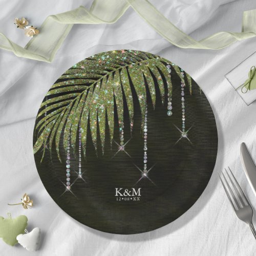 Jewel Palm Leaf Wedding Green ID830 Paper Plates