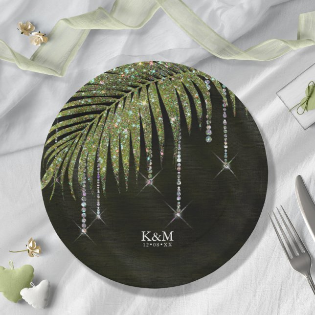 Jewel Palm Leaf Wedding Green ID830 Paper Plates (Creator Uploaded)