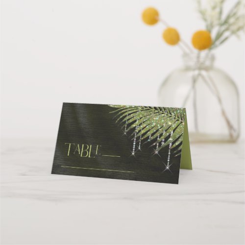 Jewel Palm Leaf Wedding Green ID830 Place Card
