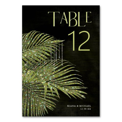 Jewel Palm Leaf Wedding Green ID830 Table Number