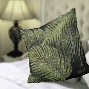 Jewel Palm Leaf Wedding Green ID830 Throw Pillow