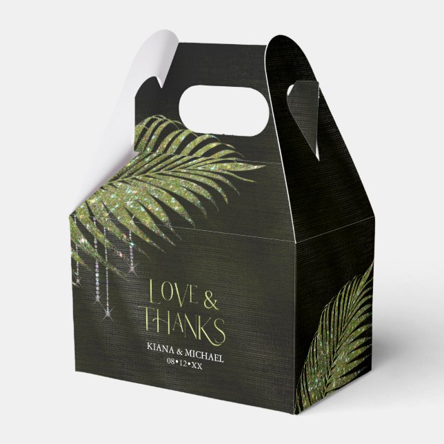 Jewel Palm Leaf Wedding Green V2 ID830 Favor Boxes (Front Side)
