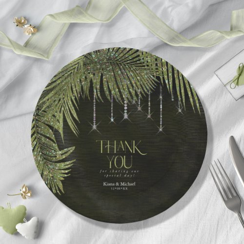 Jewel Palm Leaf Wedding Green V2 ID830 Paper Plates