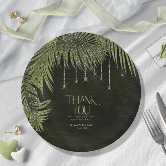 Jewel Palm Leaf Wedding Green V2 ID830 Paper Plates (Creator Uploaded)