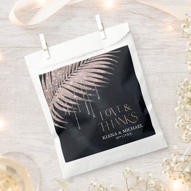 Jewel Palm Leaf Wedding Love Thanks Rose Gld ID830 Favor Bag (Clipped)