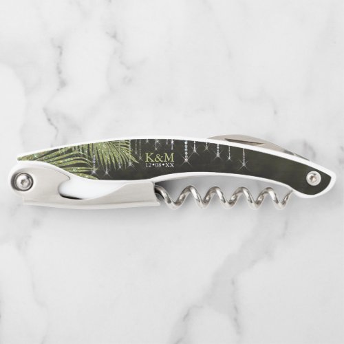 Jewel Palm Leaf Wedding Party Green ID830 Waiters Corkscrew