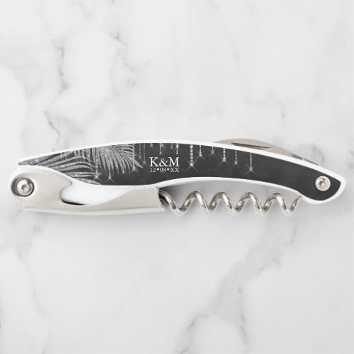 Jewel Palm Leaf Wedding Party Silver ID830 Waiters Corkscrew