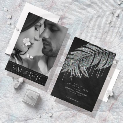 Jewel Palm Leaf Wedding Photo Silver ID830