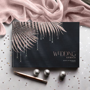 Jewel Palm Leaf Wedding Rose Gold/Navy ID830 Guest Book