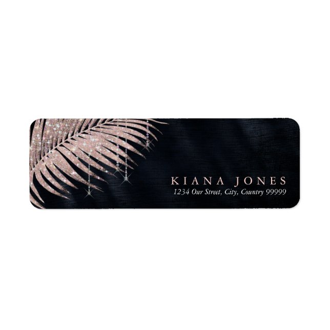 Jewel Palm Leaf Wedding Rose Gold/Navy ID830 Label (Front)