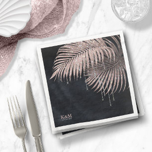 Jewel Palm Leaf Wedding Rose Gold/Navy ID830 Paper Dinner Napkins