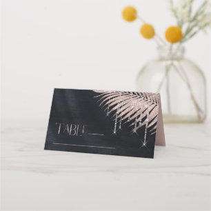 Jewel Palm Leaf Wedding Rose Gold/Navy ID830 Place Card