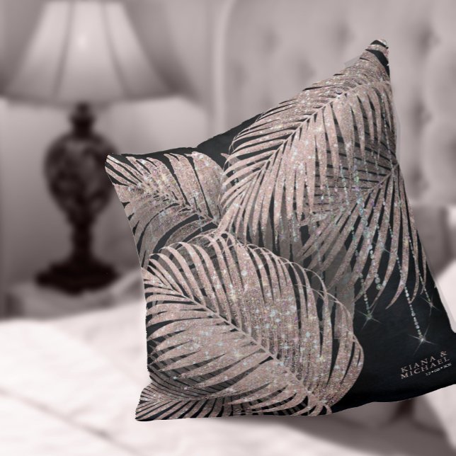 Jewel Palm Leaf Wedding Rose Gold/Navy ID830 Throw Pillow (Creator Uploaded)