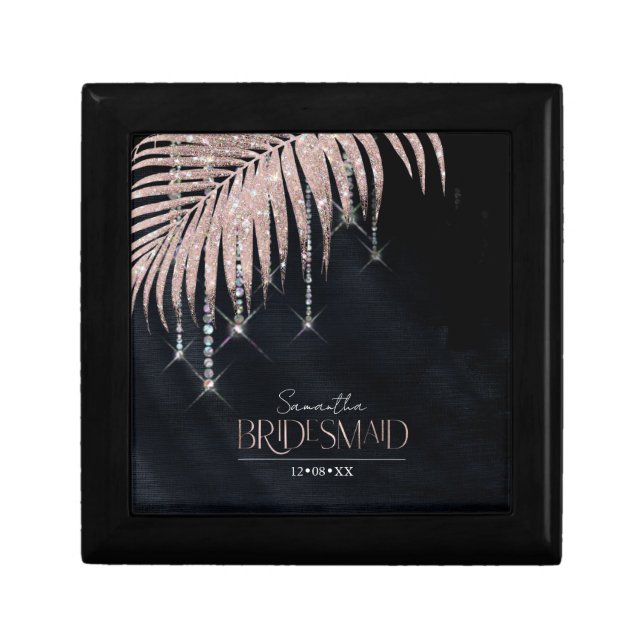 Jewel Palm Leaf Wedding Rose Gold/Nvy ID830  Gift Box (Front)